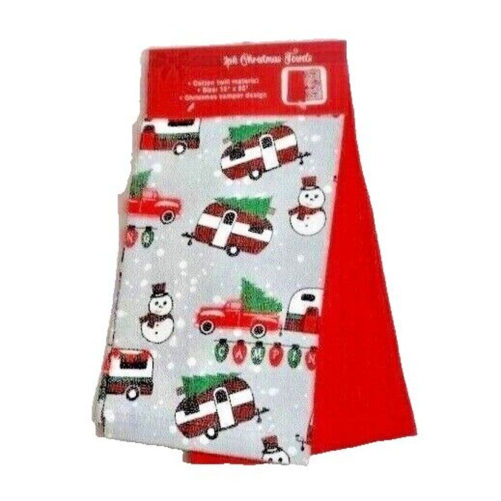 Simple Nest Christmas Camper Hand Towels Truck Snowman Cotton 2-Pc Kitchen Bath